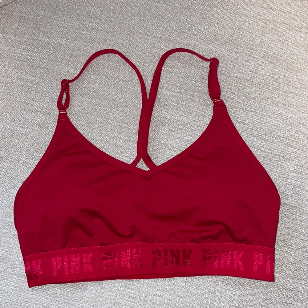 Pink Red sports bra with removable padding